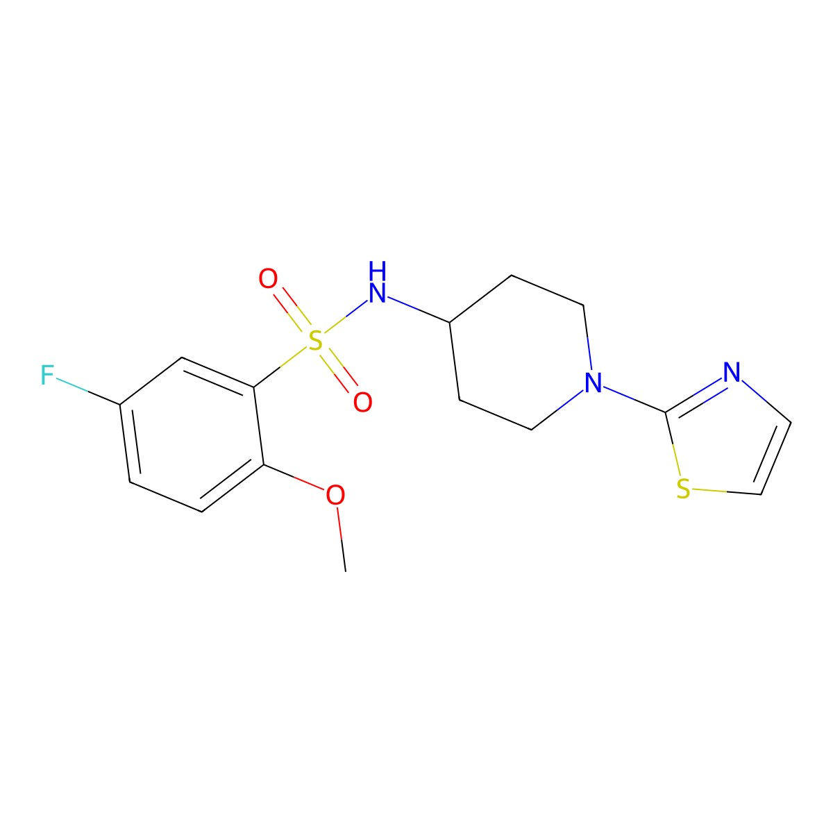 5-fluoro-2-methoxy-N-(1-(thiazol-2-yl)piperidin-4-yl)benzenesulfonamide molecular structure, CAS 1448066-59-8