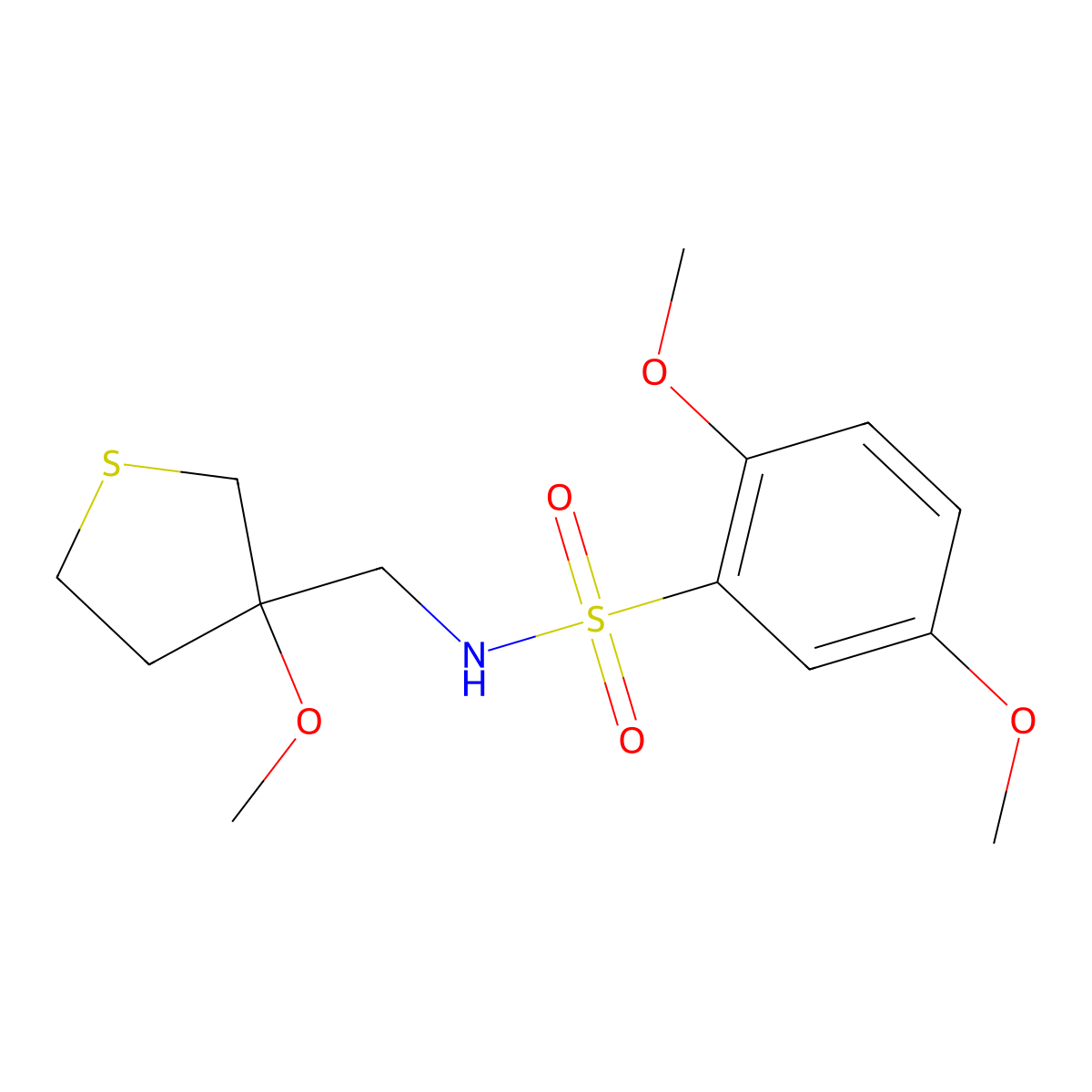 2,5-dimethoxy-N-((3-methoxytetrahydrothiophen-3-yl)methyl)benzenesulfonamide molecular structure, CAS 1448066-61-2