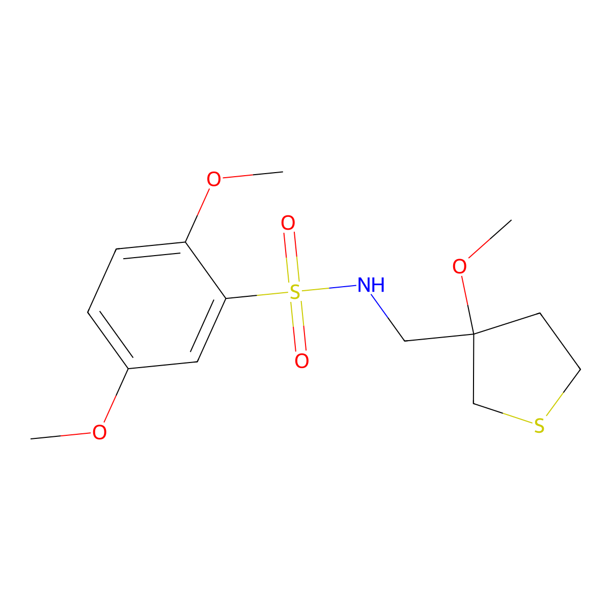 2,5-dimethoxy-N-((3-methoxytetrahydrothiophen-3-yl)methyl)benzenesulfonamide molecular structure, CAS 1448066-61-2