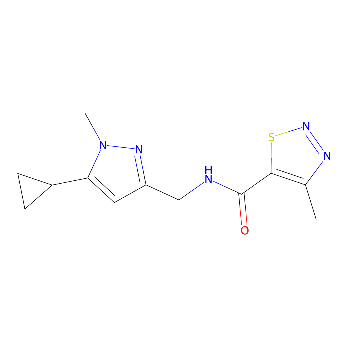 N-[(5-cyclopropyl-1-methyl-1H-pyrazol-3-yl)methyl]-4-methyl-1,2,3-thiadiazole-5-carboxamide molecular structure, CAS 1448066-62-3