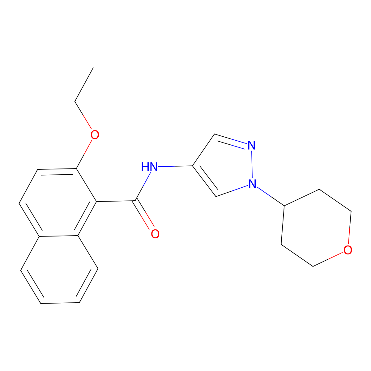 2-ethoxy-N-[1-(oxan-4-yl)-1H-pyrazol-4-yl]naphthalene-1-carboxamide molecular structure, CAS 1448066-66-7