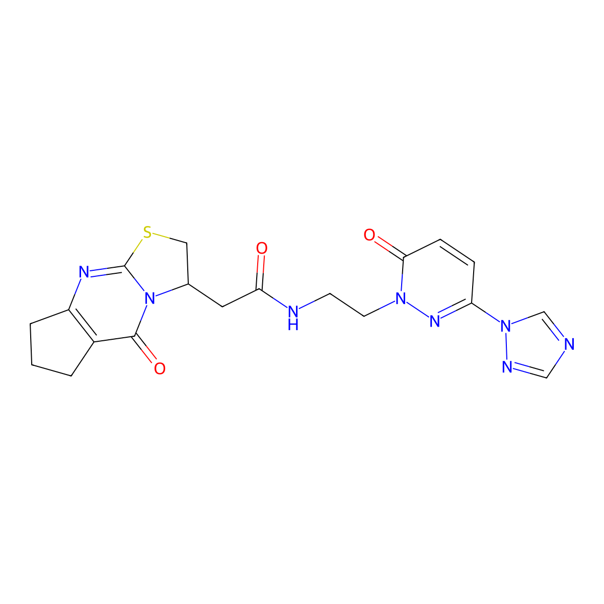2-{2-oxo-10-thia-1,8-diazatricyclo[7.3.0.0^{3,7}]dodeca-3(7),8-dien-12-yl}-N-{2-[6-oxo-3-(1H-1,2,4-triazol-1-yl)-1,6-dihydropyridazin-1-yl]ethyl}acetamide molecular structure, CAS 1448066-67-8