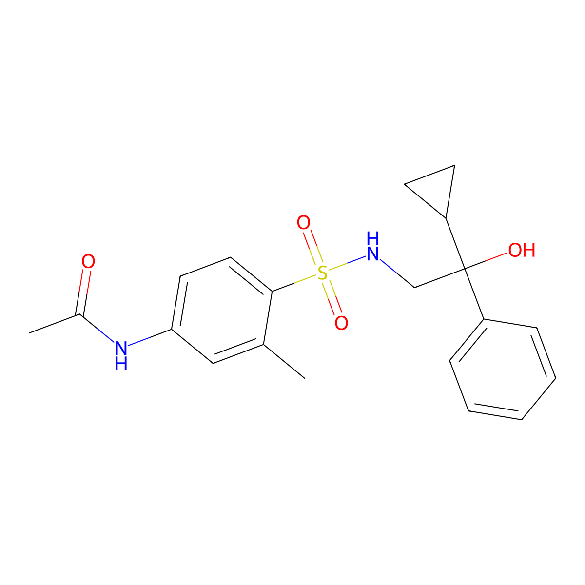 N-(4-(N-(2-cyclopropyl-2-hydroxy-2-phenylethyl)sulfamoyl)-3-methylphenyl)acetamide molecular structure, CAS 1448066-68-9