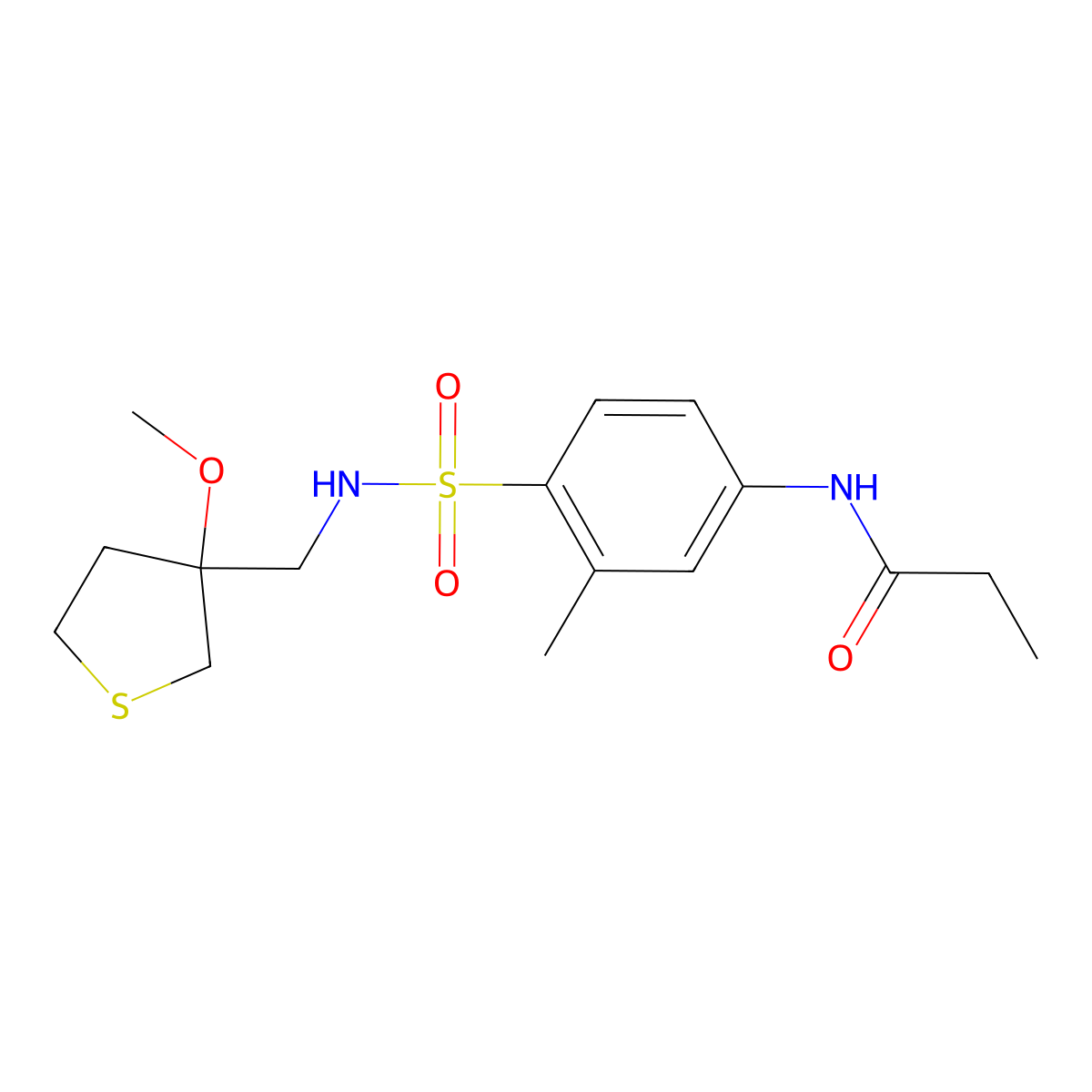 N-(4-(N-((3-methoxytetrahydrothiophen-3-yl)methyl)sulfamoyl)-3-methylphenyl)propionamide molecular structure, CAS 1448066-85-0