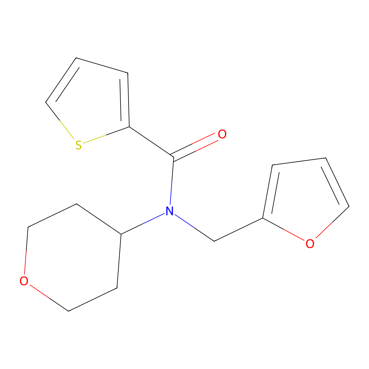 N-(furan-2-ylmethyl)-N-(tetrahydro-2H-pyran-4-yl)thiophene-2-carboxamide molecular structure, CAS 1448066-87-2