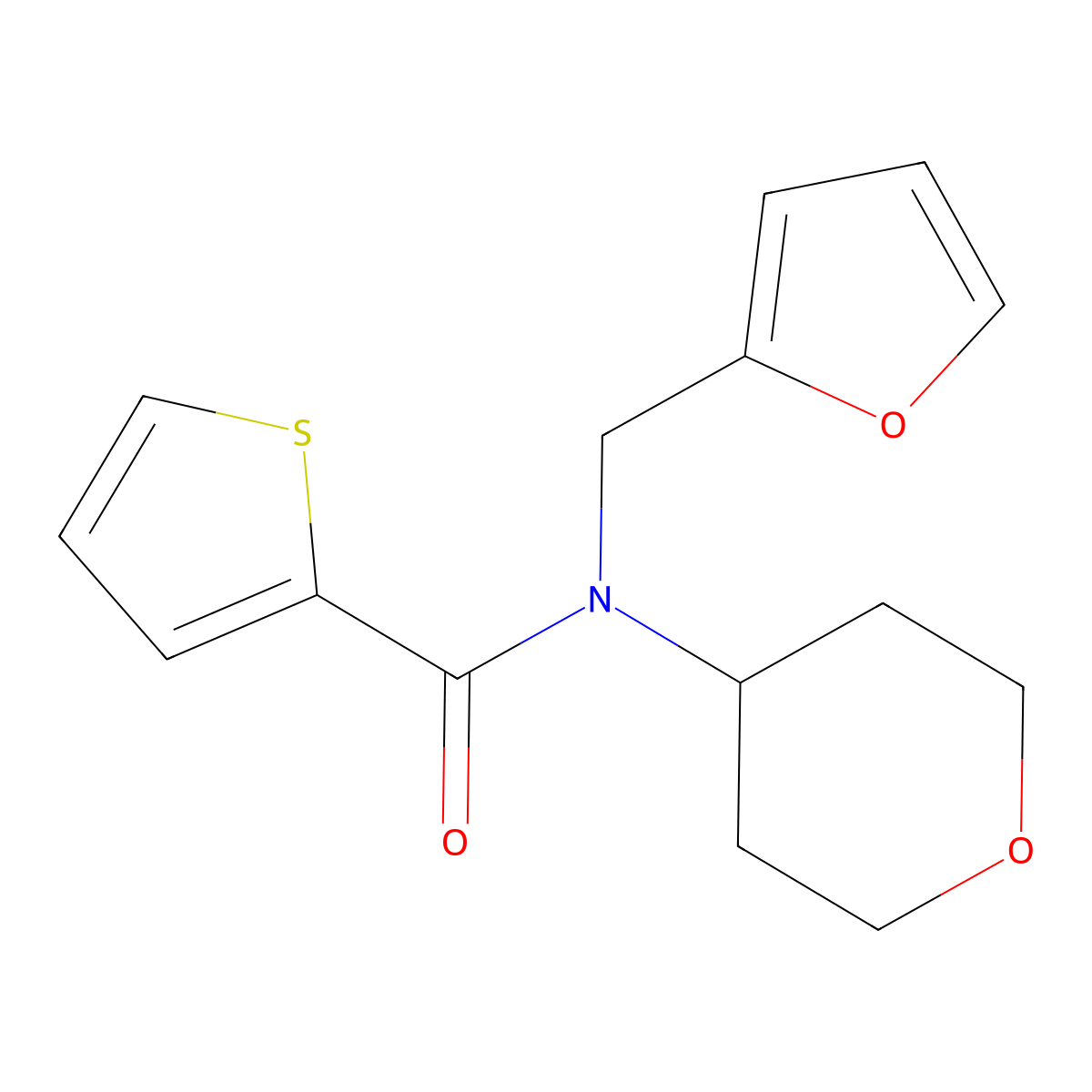 N-(furan-2-ylmethyl)-N-(tetrahydro-2H-pyran-4-yl)thiophene-2-carboxamide molecular structure, CAS 1448066-87-2
