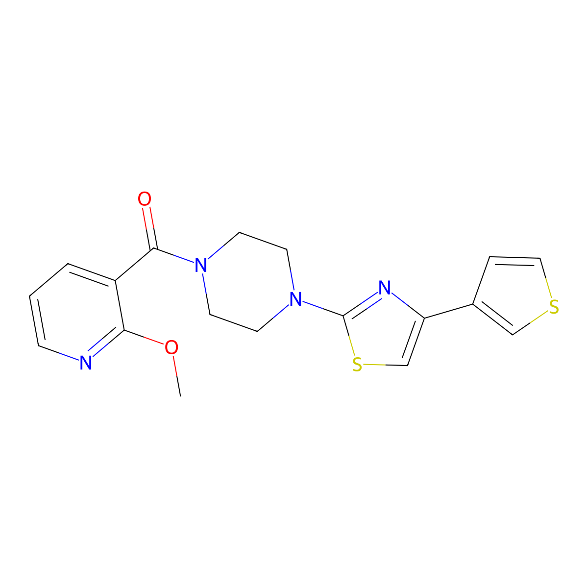 (2-Methoxypyridin-3-yl)(4-(4-(thiophen-3-yl)thiazol-2-yl)piperazin-1-yl)methanone molecular structure, CAS 1448066-88-3