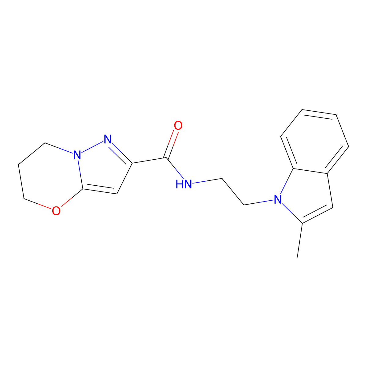 N-(2-(2-methyl-1H-indol-1-yl)ethyl)-6,7-dihydro-5H-pyrazolo[5,1-b][1,3]oxazine-2-carboxamide molecular structure, CAS 1448066-91-8