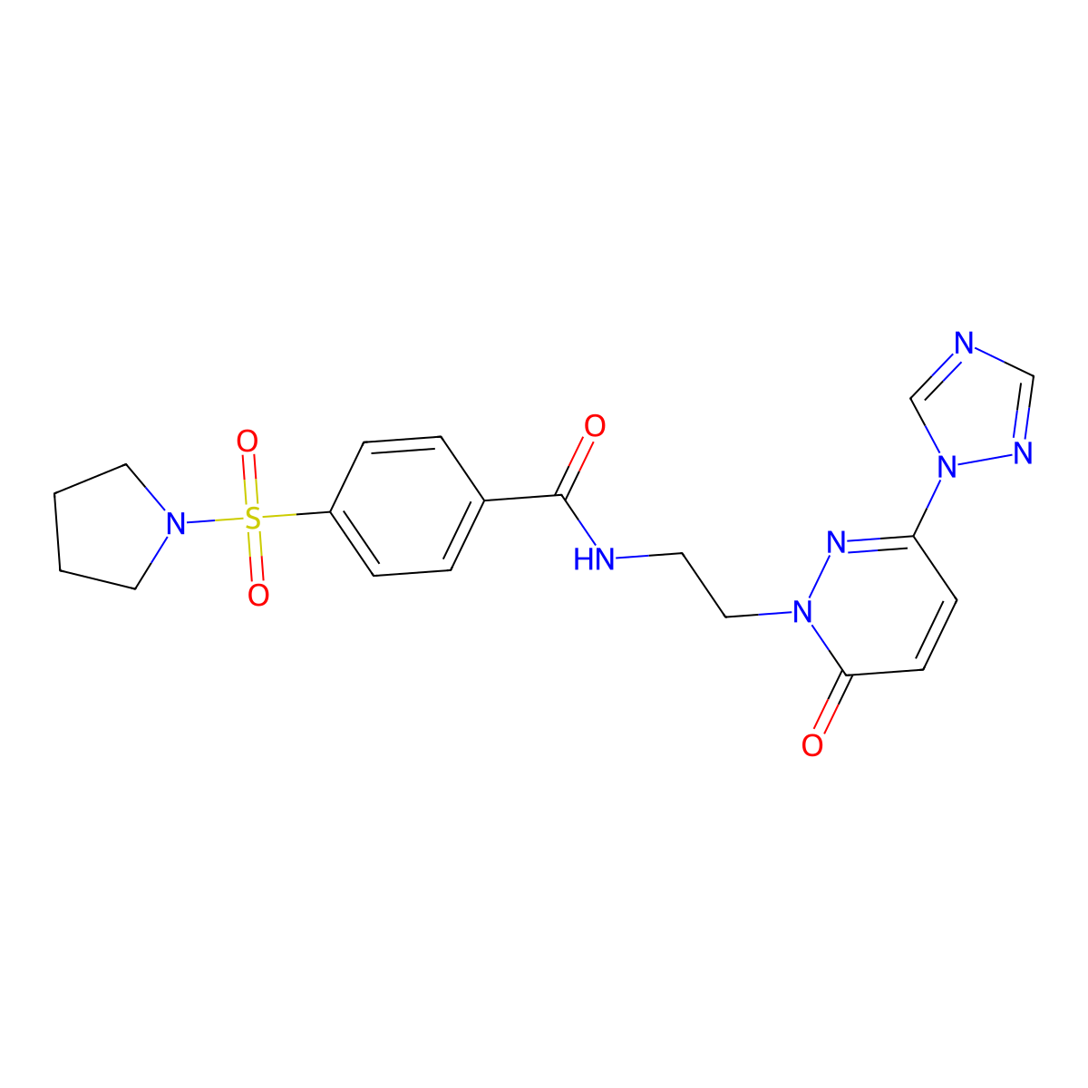 N-(2-(6-oxo-3-(1H-1,2,4-triazol-1-yl)pyridazin-1(6H)-yl)ethyl)-4-(pyrrolidin-1-ylsulfonyl)benzamide molecular structure, CAS 1448066-92-9