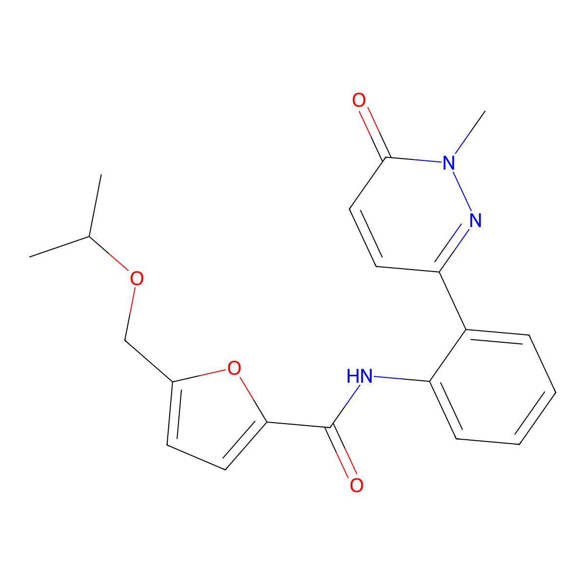 5-(isopropoxymethyl)-N-(2-(1-methyl-6-oxo-1,6-dihydropyridazin-3-yl)phenyl)furan-2-carboxamide molecular structure, CAS 1448066-94-1