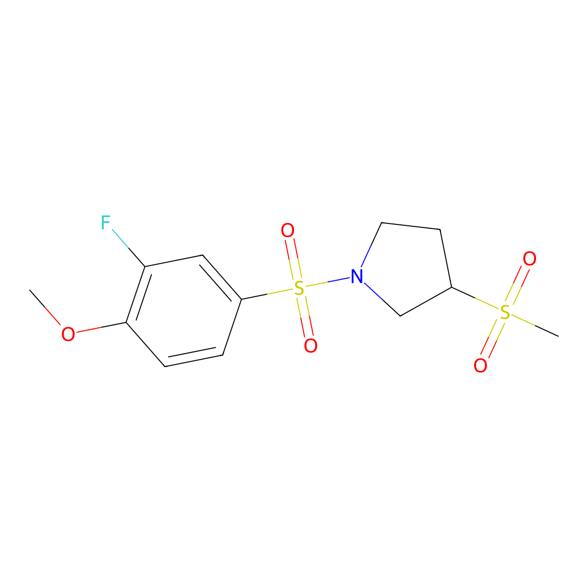 1-((3-Fluoro-4-methoxyphenyl)sulfonyl)-3-(methylsulfonyl)pyrrolidine molecular structure, CAS 1448066-96-3