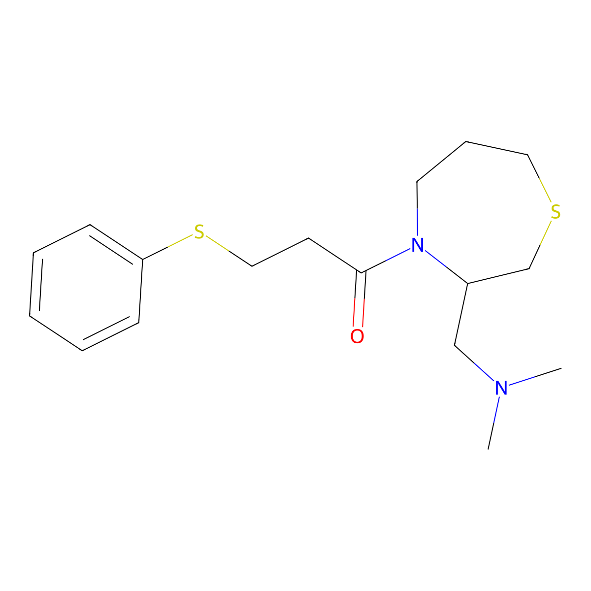1-(3-((Dimethylamino)methyl)-1,4-thiazepan-4-yl)-3-(phenylthio)propan-1-one molecular structure, CAS 1448067-03-5