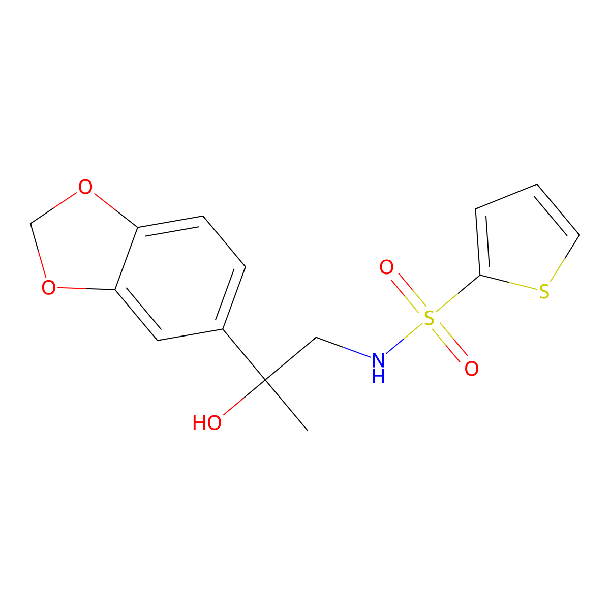 N-(2-(benzo[d][1,3]dioxol-5-yl)-2-hydroxypropyl)thiophene-2-sulfonamide molecular structure, CAS 1448067-04-6