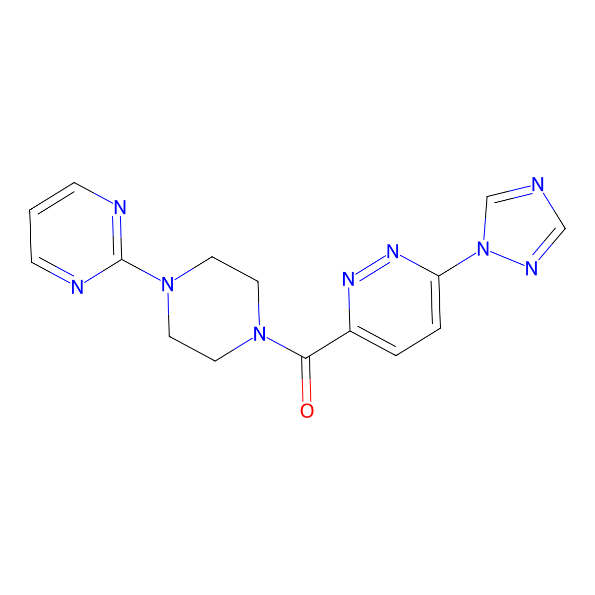 (6-(1H-1,2,4-triazol-1-yl)pyridazin-3-yl)(4-(pyrimidin-2-yl)piperazin-1-yl)methanone molecular structure, CAS 1448067-08-0