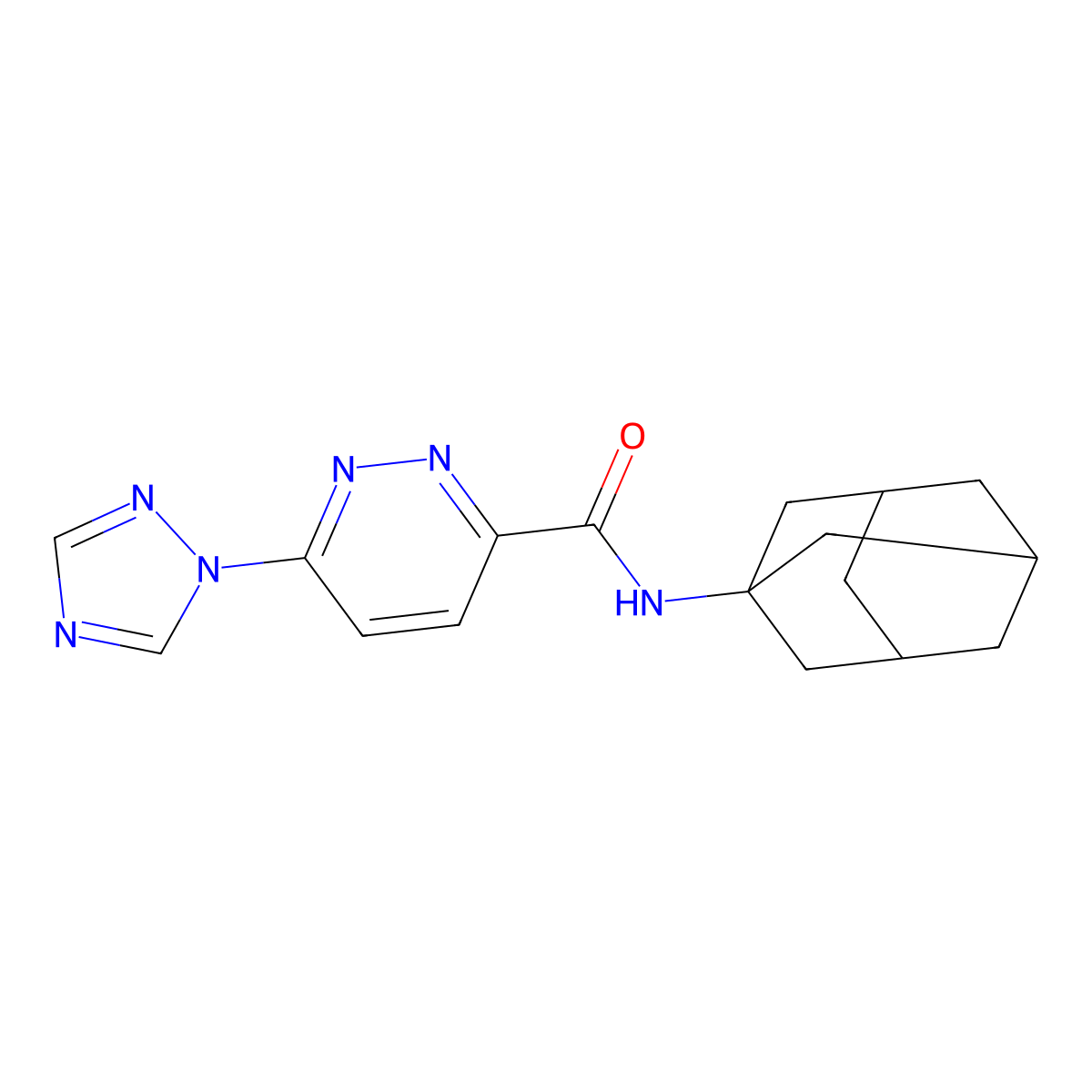 N-(adamantan-1-yl)-6-(1H-1,2,4-triazol-1-yl)pyridazine-3-carboxamide molecular structure, CAS 1448067-12-6