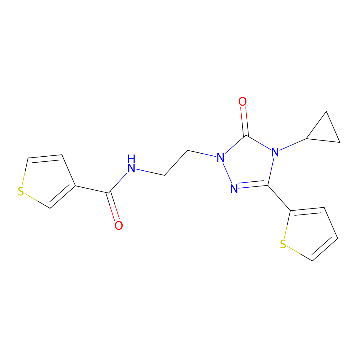 N-{2-[4-cyclopropyl-5-oxo-3-(thiophen-2-yl)-4,5-dihydro-1H-1,2,4-triazol-1-yl]ethyl}thiophene-3-carboxamide molecular structure, CAS 1448067-15-9