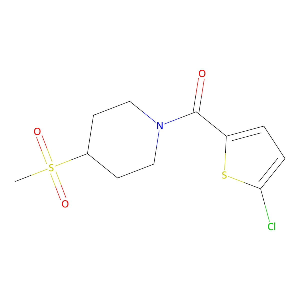 (5-Chlorothiophen-2-yl)(4-(methylsulfonyl)piperidin-1-yl)methanone molecular structure, CAS 1448067-19-3