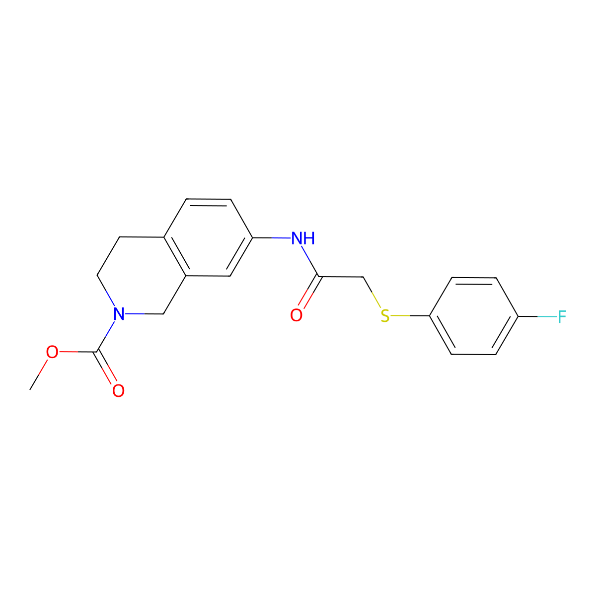 methyl 7-(2-((4-fluorophenyl)thio)acetamido)-3,4-dihydroisoquinoline-2(1H)-carboxylate molecular structure, CAS 1448067-20-6