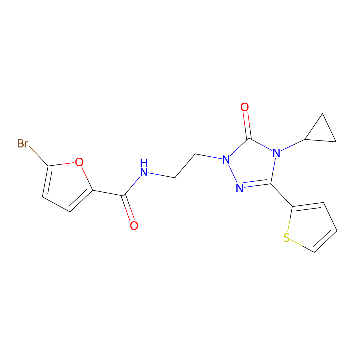 5-bromo-N-{2-[4-cyclopropyl-5-oxo-3-(thiophen-2-yl)-4,5-dihydro-1H-1,2,4-triazol-1-yl]ethyl}furan-2-carboxamide molecular structure, CAS 1448067-27-3