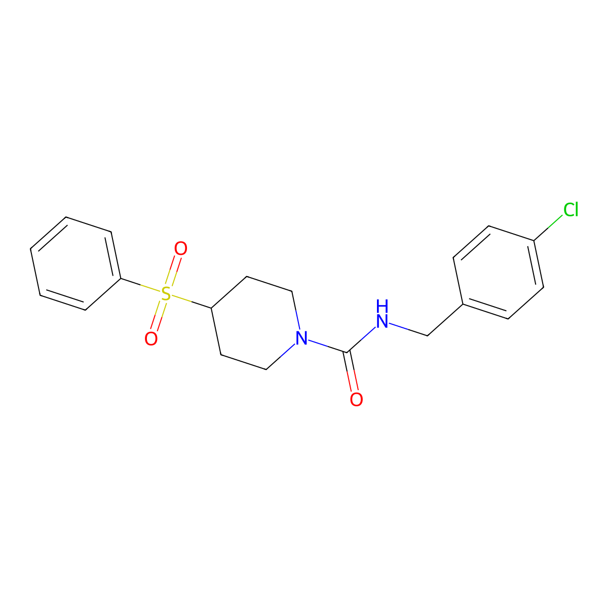 N-(4-chlorobenzyl)-4-(phenylsulfonyl)piperidine-1-carboxamide molecular structure, CAS 1448067-28-4