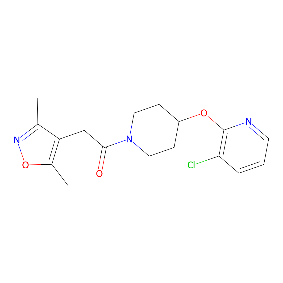 1-(4-((3-Chloropyridin-2-yl)oxy)piperidin-1-yl)-2-(3,5-dimethylisoxazol-4-yl)ethanone molecular structure, CAS 1448067-31-9
