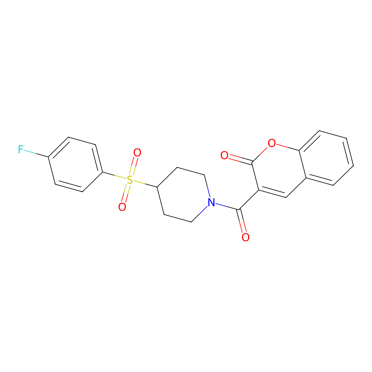 3-(4-((4-fluorophenyl)sulfonyl)piperidine-1-carbonyl)-2H-chromen-2-one molecular structure, CAS 1448067-36-4