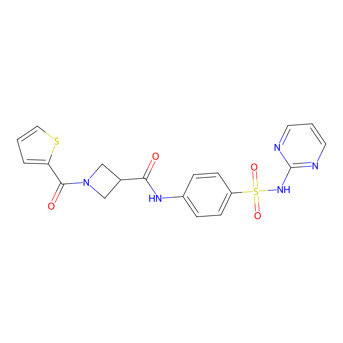 N-(4-(N-(pyrimidin-2-yl)sulfamoyl)phenyl)-1-(thiophene-2-carbonyl)azetidine-3-carboxamide molecular structure, CAS 1448067-41-1