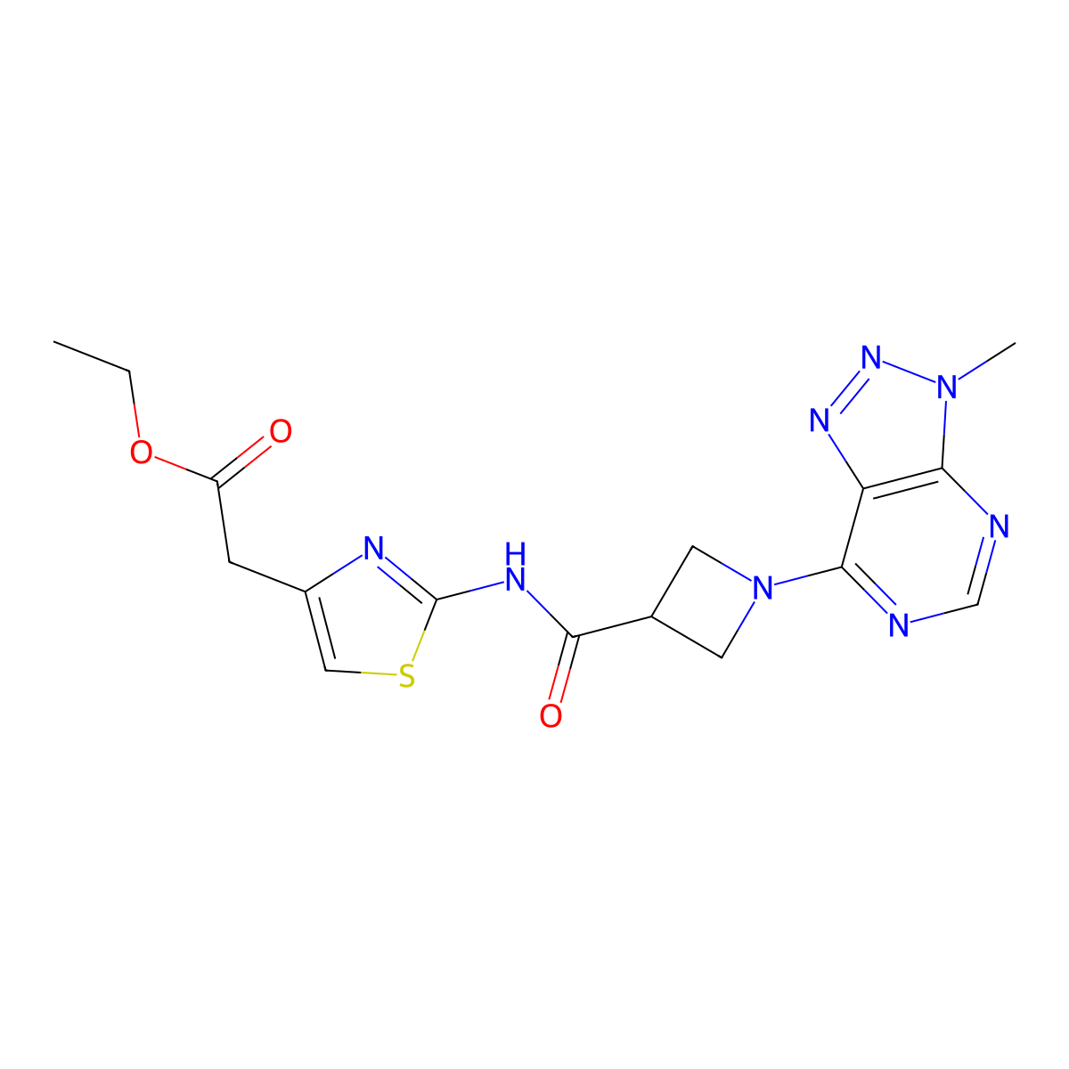 ethyl 2-(2-(1-(3-methyl-3H-[1,2,3]triazolo[4,5-d]pyrimidin-7-yl)azetidine-3-carboxamido)thiazol-4-yl)acetate molecular structure, CAS 1448067-53-5