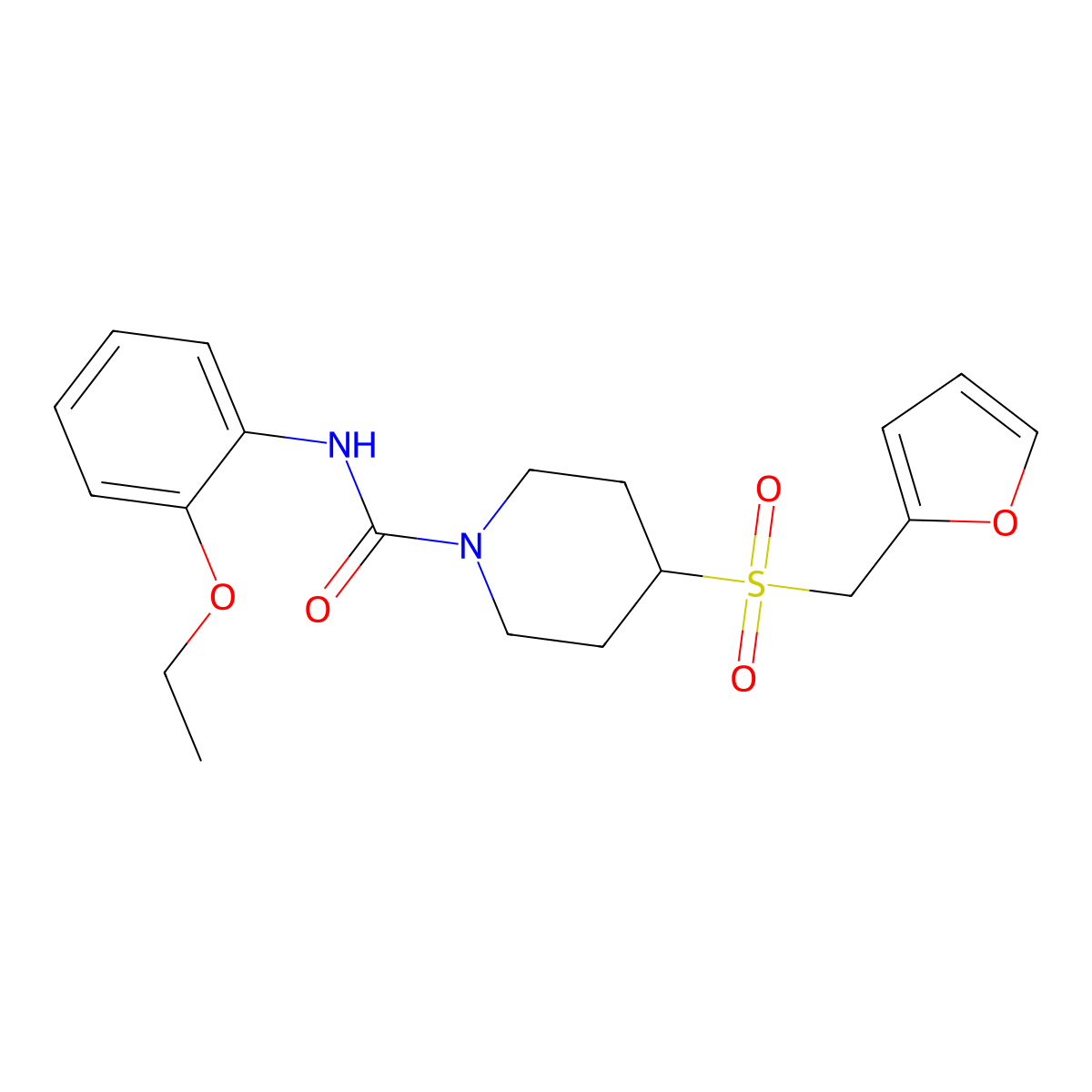 N-(2-ethoxyphenyl)-4-((furan-2-ylmethyl)sulfonyl)piperidine-1-carboxamide molecular structure, CAS 1448067-58-0
