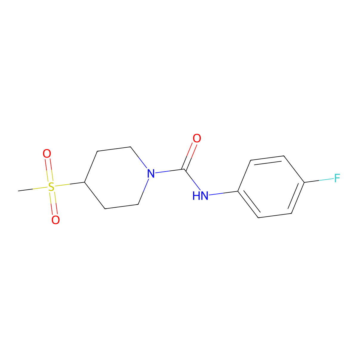 N-(4-fluorophenyl)-4-(methylsulfonyl)piperidine-1-carboxamide molecular structure, CAS 1448067-59-1