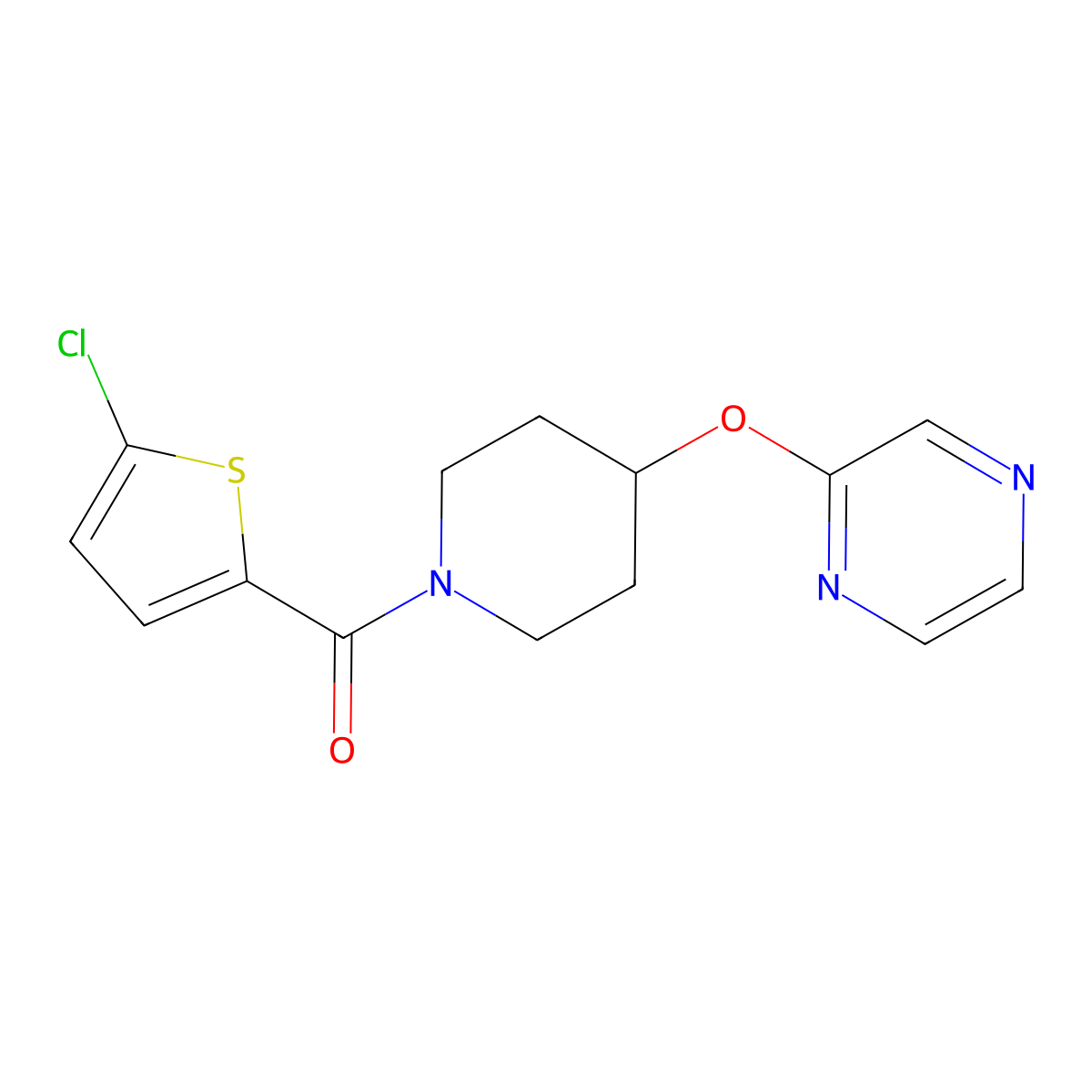 (5-Chlorothiophen-2-yl)(4-(pyrazin-2-yloxy)piperidin-1-yl)methanone molecular structure, CAS 1448067-60-4