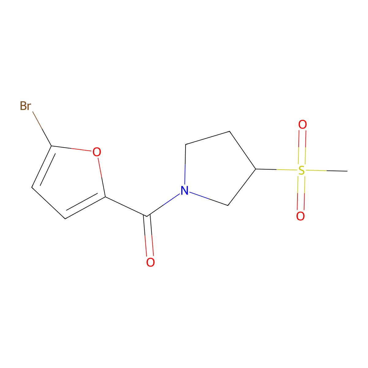 (5-Bromofuran-2-yl)(3-(methylsulfonyl)pyrrolidin-1-yl)methanone molecular structure, CAS 1448068-65-2