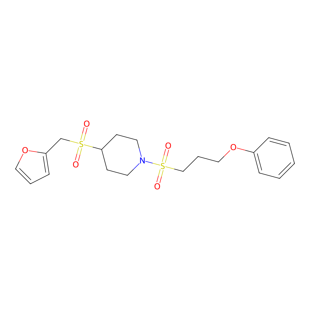 4-((Furan-2-ylmethyl)sulfonyl)-1-((3-phenoxypropyl)sulfonyl)piperidine molecular structure, CAS 1448068-68-5
