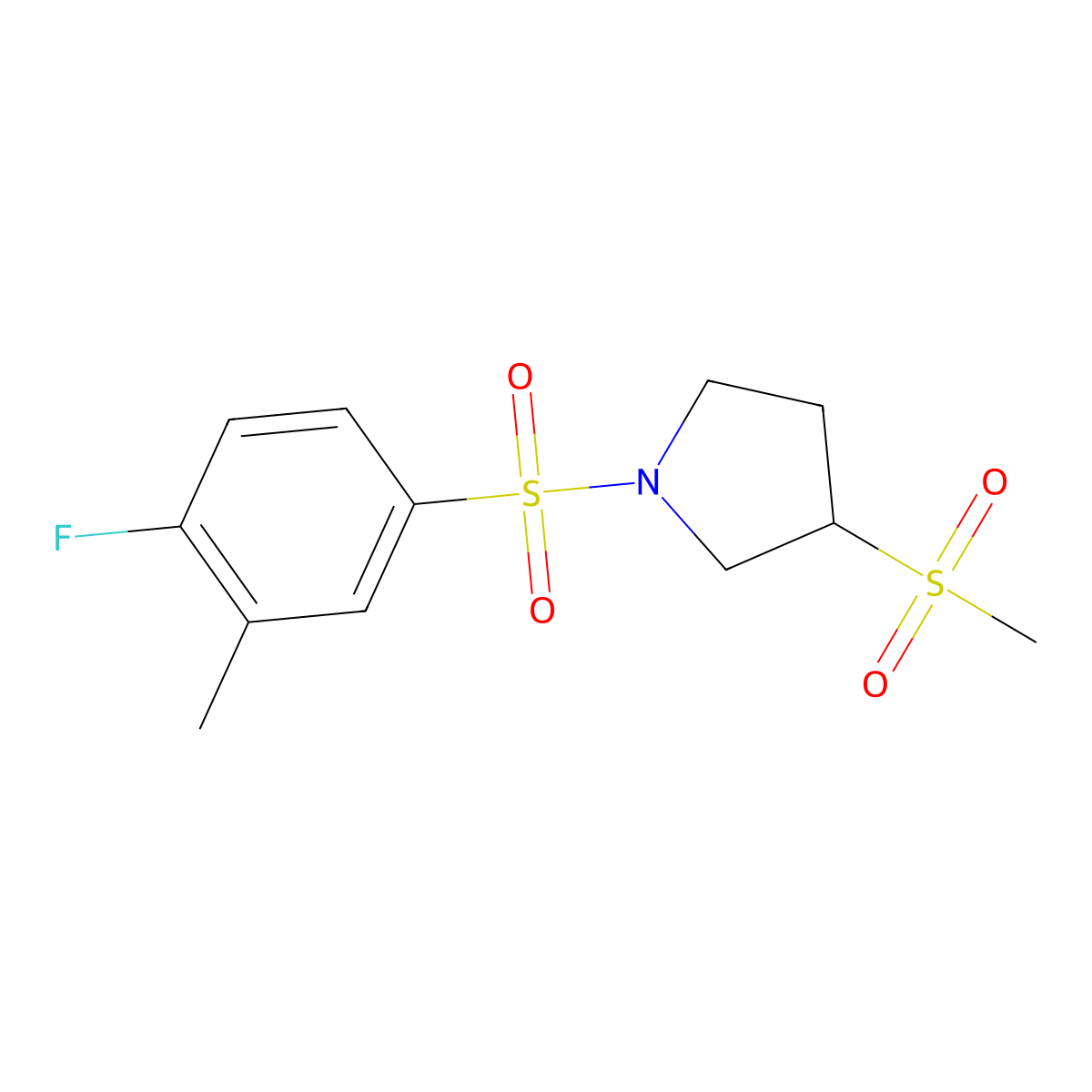 1-((4-Fluoro-3-methylphenyl)sulfonyl)-3-(methylsulfonyl)pyrrolidine molecular structure, CAS 1448068-74-3