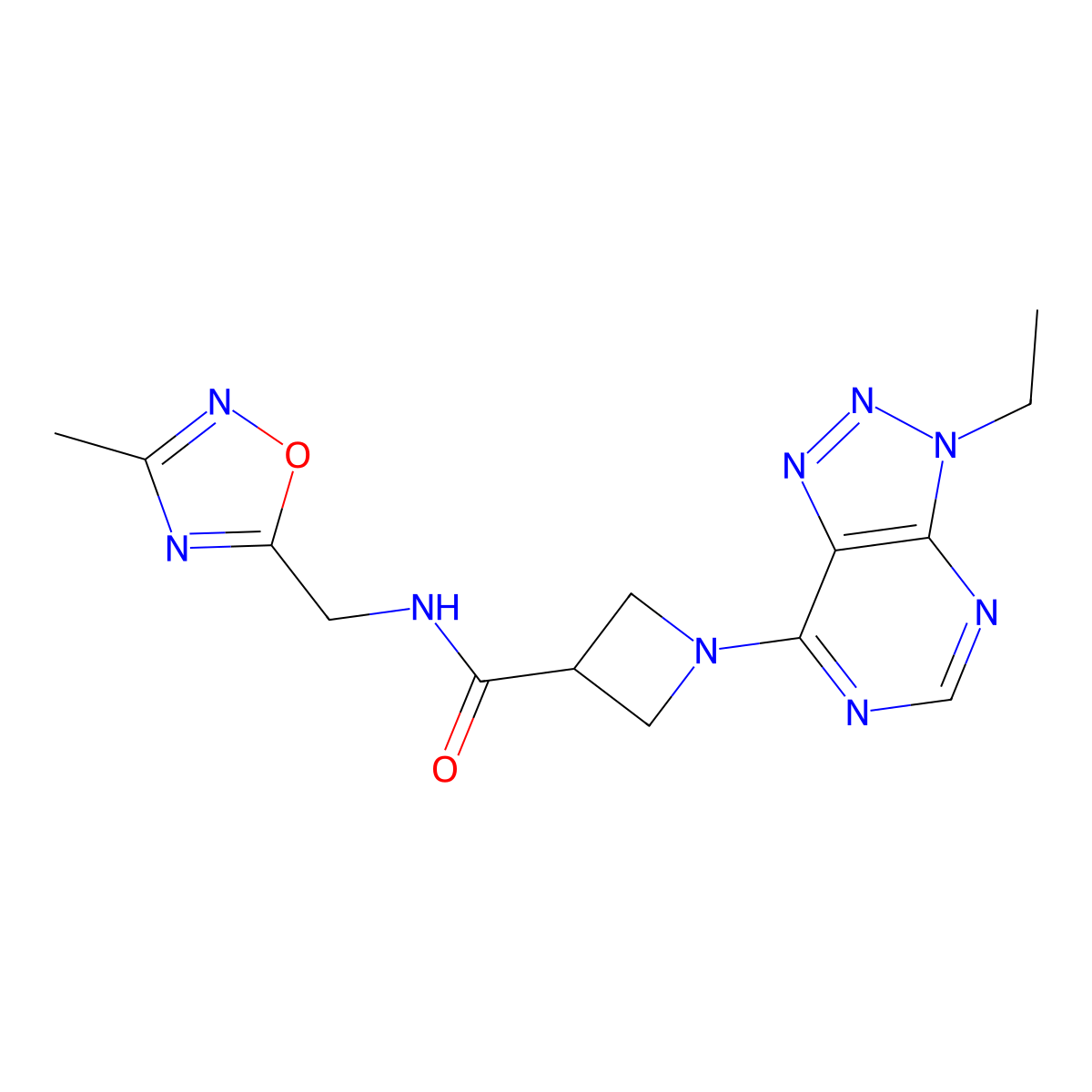 1-{3-ethyl-3H-[1,2,3]triazolo[4,5-d]pyrimidin-7-yl}-N-[(3-methyl-1,2,4-oxadiazol-5-yl)methyl]azetidine-3-carboxamide molecular structure, CAS 1448068-79-8