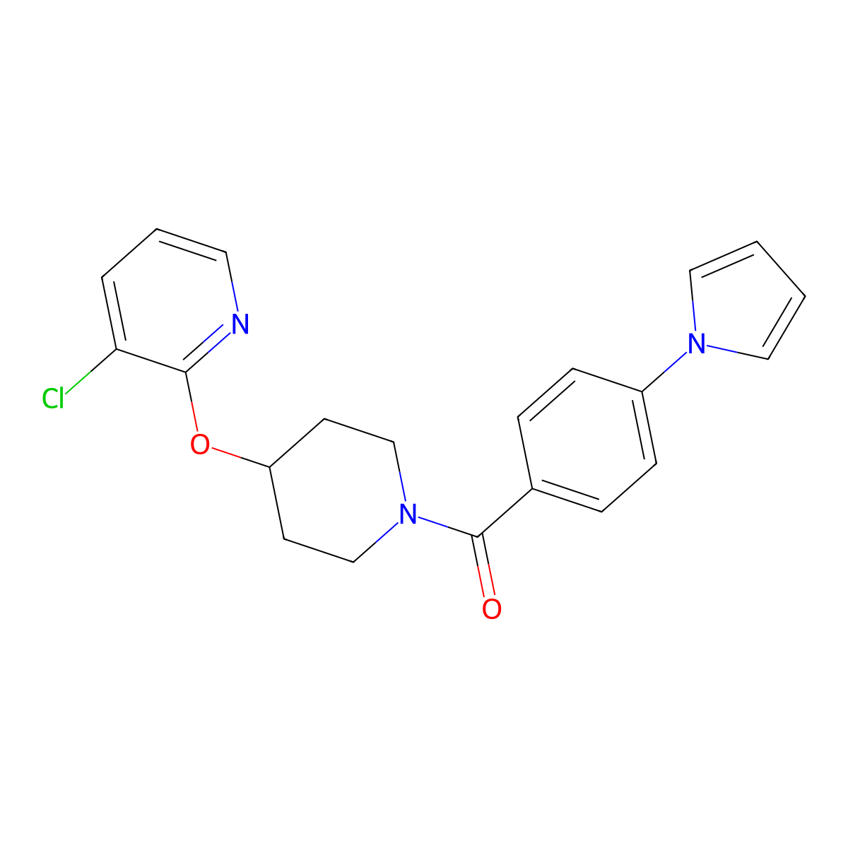 (4-(1H-pyrrol-1-yl)phenyl)(4-((3-chloropyridin-2-yl)oxy)piperidin-1-yl)methanone molecular structure, CAS 1448068-87-8