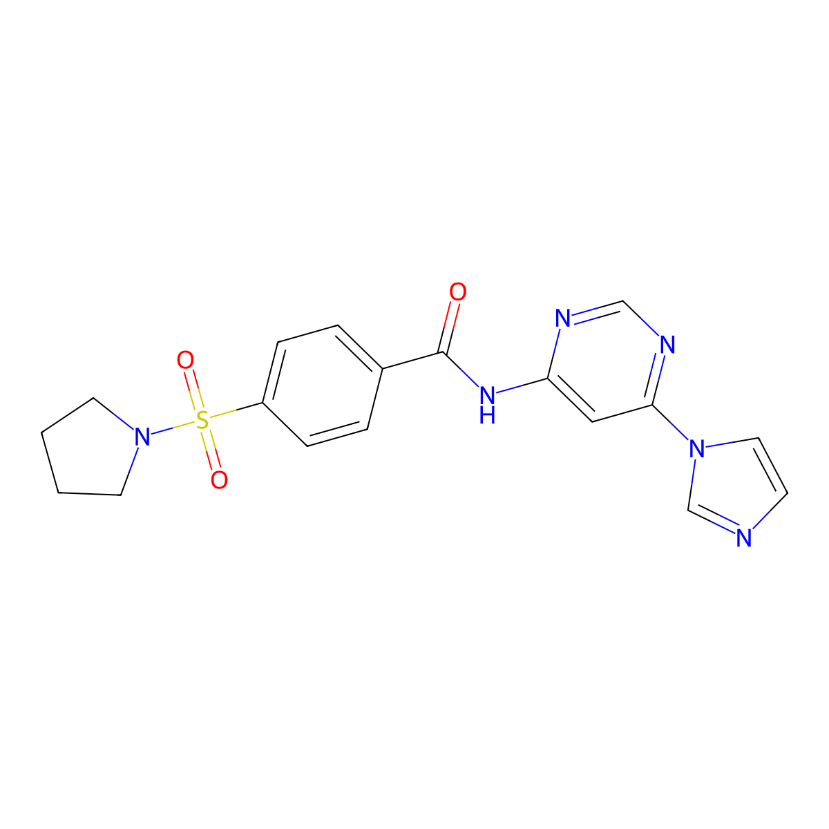 N-(6-(1H-imidazol-1-yl)pyrimidin-4-yl)-4-(pyrrolidin-1-ylsulfonyl)benzamide molecular structure, CAS 1448068-88-9