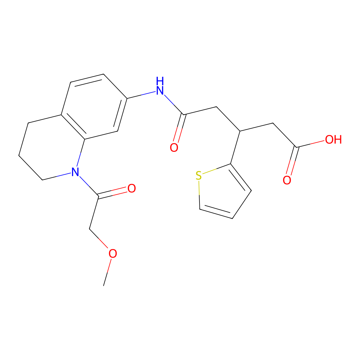 5-((1-(2-Methoxyacetyl)-1,2,3,4-tetrahydroquinolin-7-yl)amino)-5-oxo-3-(thiophen-2-yl)pentanoic acid molecular structure, CAS 1448068-90-3
