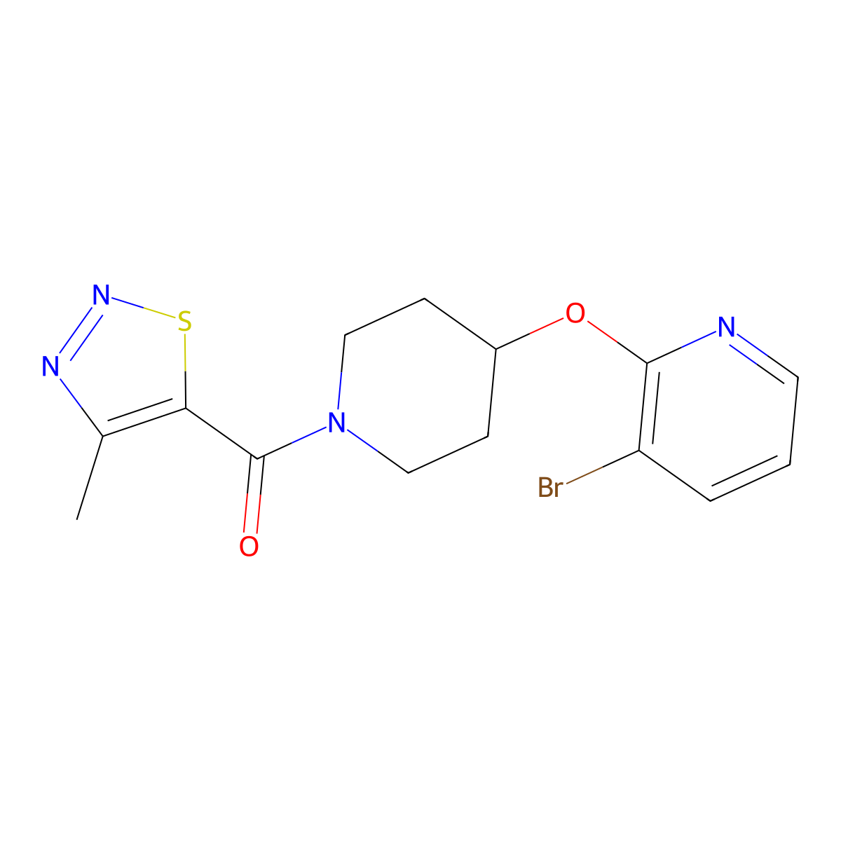 (4-((3-Bromopyridin-2-yl)oxy)piperidin-1-yl)(4-methyl-1,2,3-thiadiazol-5-yl)methanone molecular structure, CAS 1448068-91-4