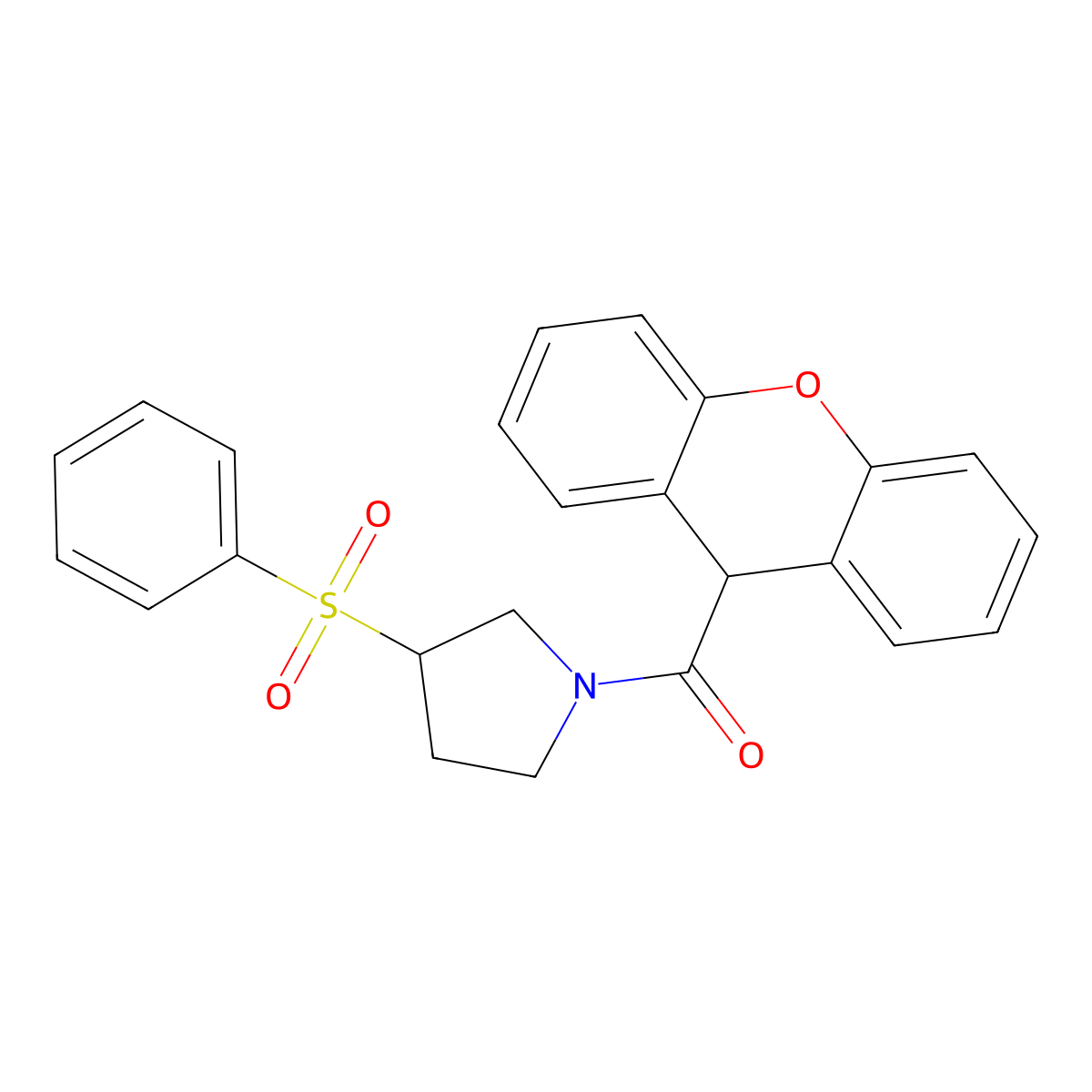 (3-(phenylsulfonyl)pyrrolidin-1-yl)(9H-xanthen-9-yl)methanone molecular structure, CAS 1448068-94-7