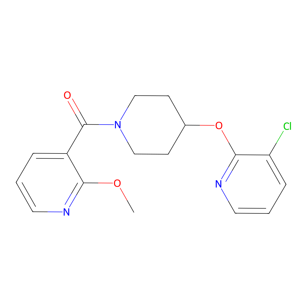 (4-((3-Chloropyridin-2-yl)oxy)piperidin-1-yl)(2-methoxypyridin-3-yl)methanone molecular structure, CAS 1448068-98-1