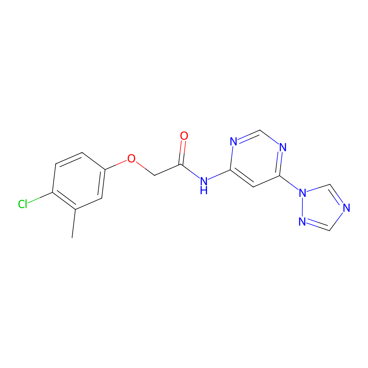 N-(6-(1H-1,2,4-triazol-1-yl)pyrimidin-4-yl)-2-(4-chloro-3-methylphenoxy)acetamide molecular structure, CAS 1448069-00-8
