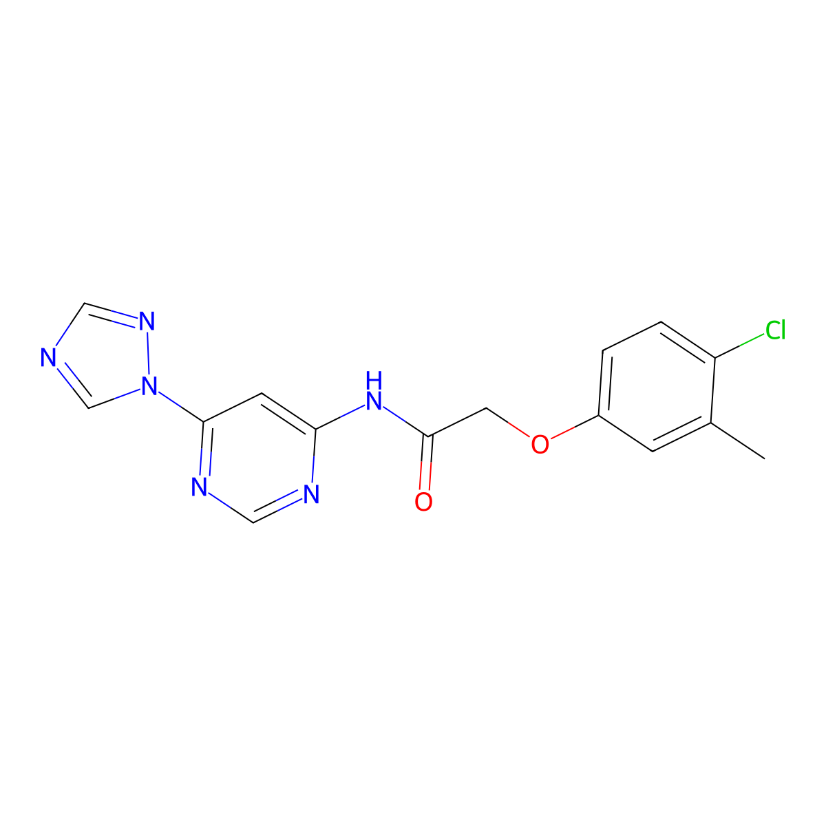 N-(6-(1H-1,2,4-triazol-1-yl)pyrimidin-4-yl)-2-(4-chloro-3-methylphenoxy)acetamide molecular structure, CAS 1448069-00-8