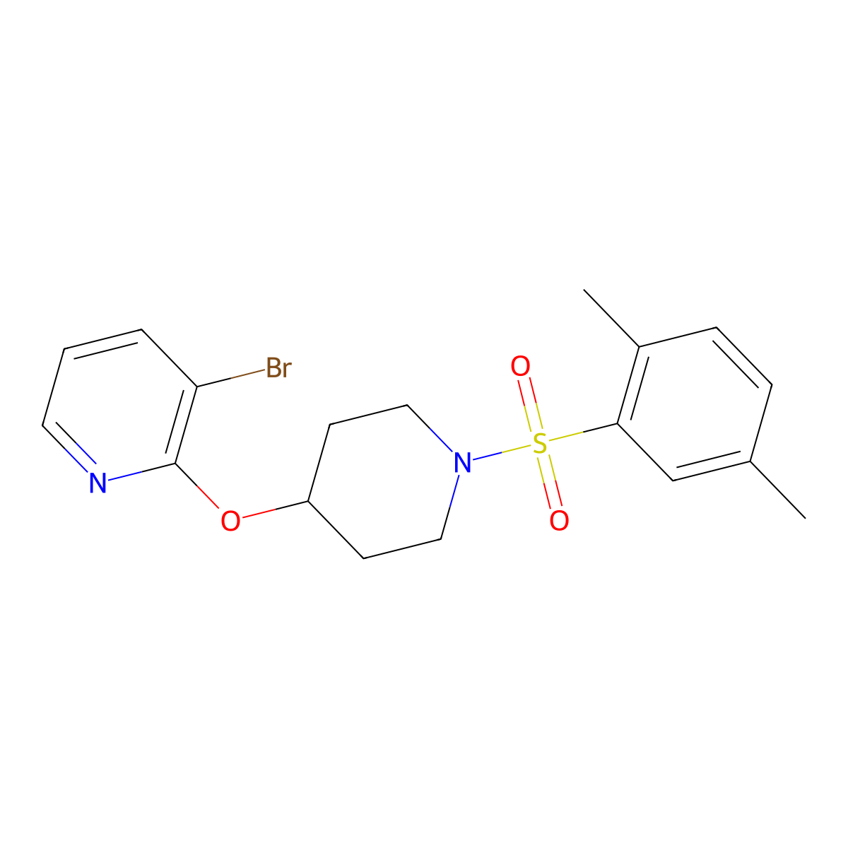 3-Bromo-2-((1-((2,5-dimethylphenyl)sulfonyl)piperidin-4-yl)oxy)pyridine molecular structure, CAS 1448069-01-9
