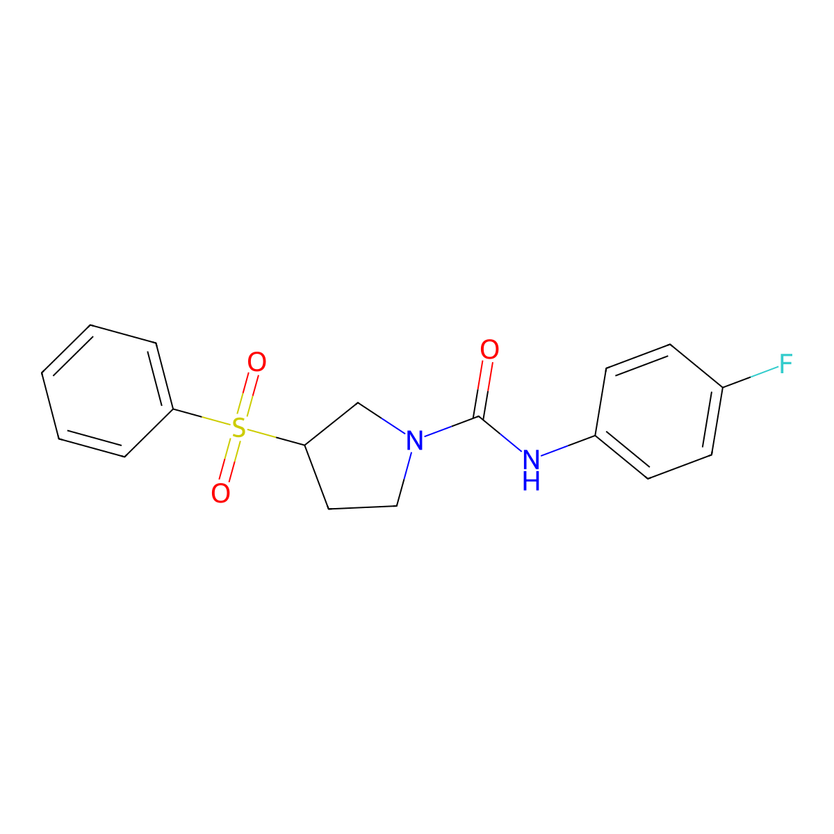 N-(4-fluorophenyl)-3-(phenylsulfonyl)pyrrolidine-1-carboxamide molecular structure, CAS 1448069-07-5