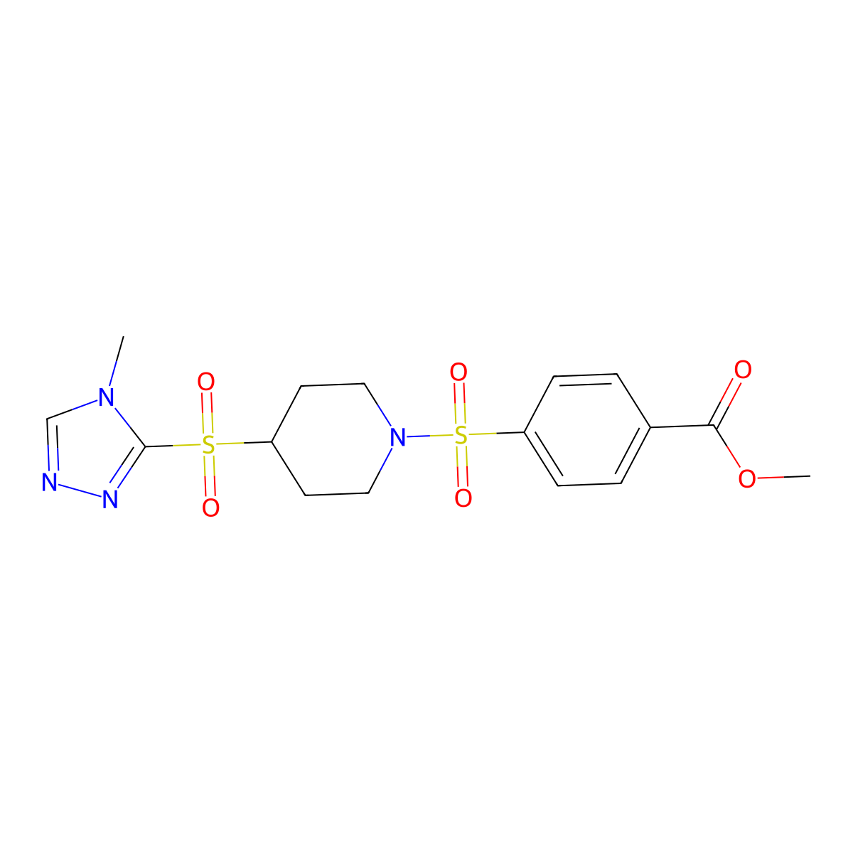 methyl 4-((4-((4-methyl-4H-1,2,4-triazol-3-yl)sulfonyl)piperidin-1-yl)sulfonyl)benzoate molecular structure, CAS 1448069-19-9
