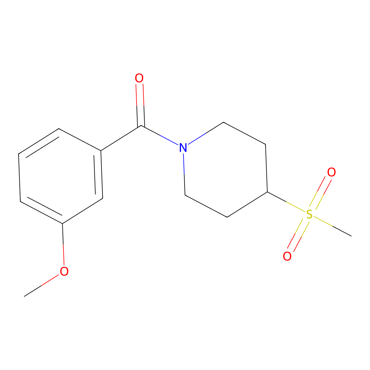 (3-Methoxyphenyl)(4-(methylsulfonyl)piperidin-1-yl)methanone molecular structure, CAS 1448069-20-2