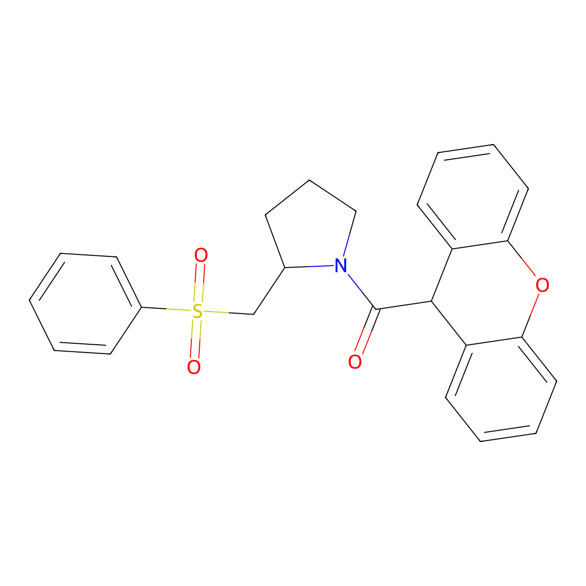 (2-((phenylsulfonyl)methyl)pyrrolidin-1-yl)(9H-xanthen-9-yl)methanone molecular structure, CAS 1448069-27-9
