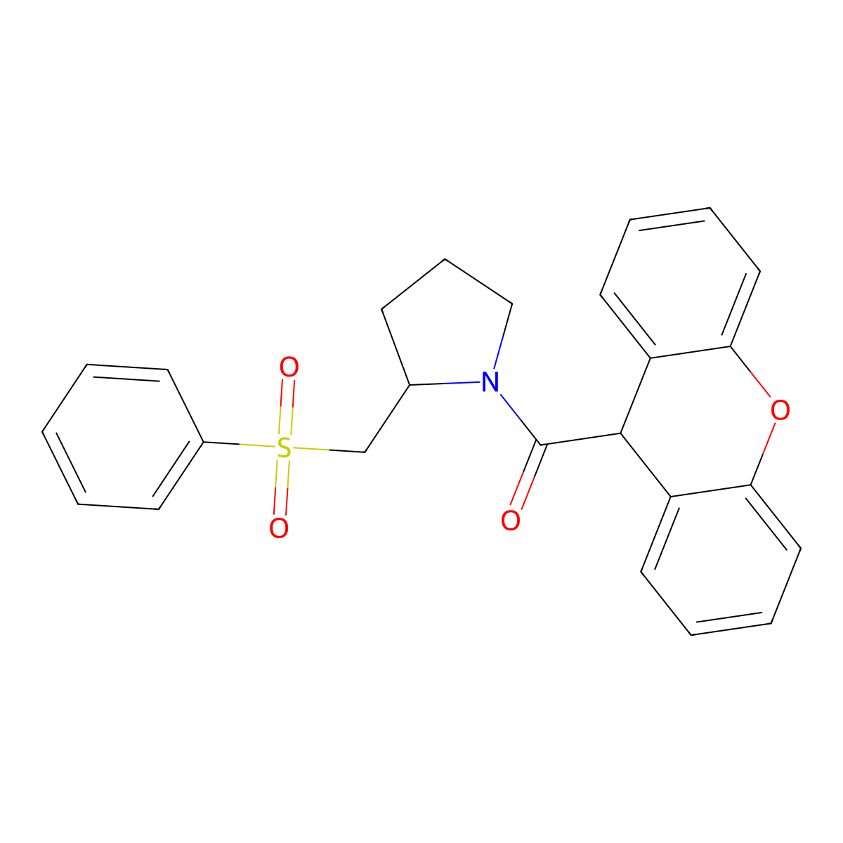 (2-((phenylsulfonyl)methyl)pyrrolidin-1-yl)(9H-xanthen-9-yl)methanone molecular structure, CAS 1448069-27-9