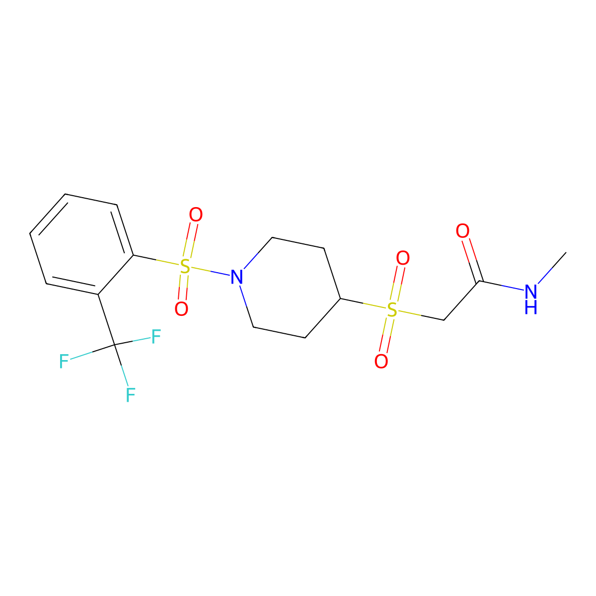 N-methyl-2-((1-((2-(trifluoromethyl)phenyl)sulfonyl)piperidin-4-yl)sulfonyl)acetamide molecular structure, CAS 1448069-28-0